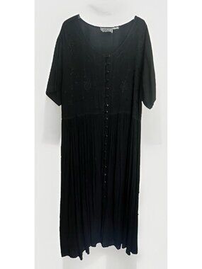 Ren Fair Fairy Black Rayon Embroidered Boho Midi Dress Womens India 3XL.   Q